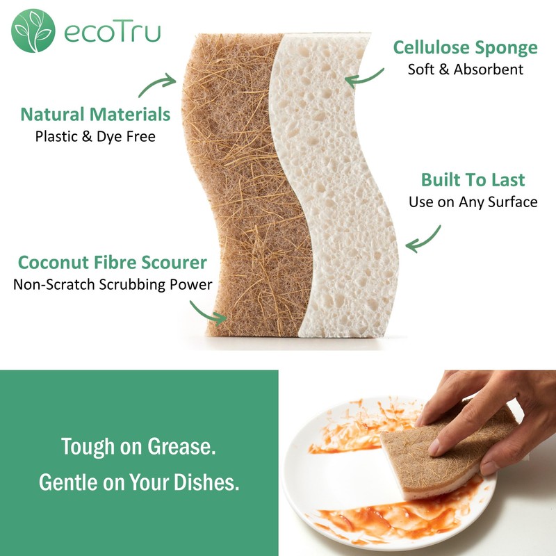 12 Pack Natural Kitchen Sponges, Compostable White Cellulose & Organic