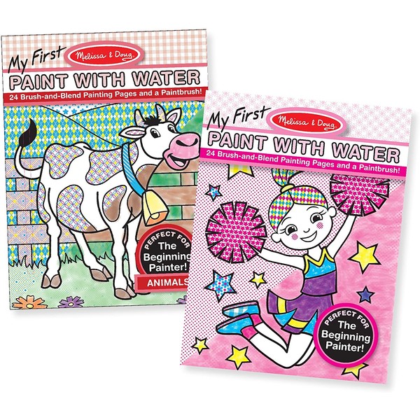 Melissa & Doug My First Paint with Water Beginning Art Pad with Brush 2 Pack - Animals; Cheerleaders, Flowers, Fairies & More