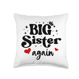 Big Sister Again Announcement Sign 2025 Sister to Be 2026 Throw Pillow