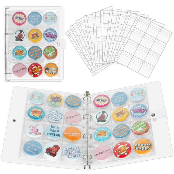 PACMAXI 120 Pockets Buttons Badge Pin Storage Book, 10 Sheets
