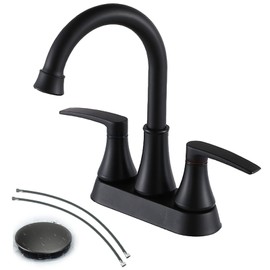 VALISY Matte Black Bathroom Sink Faucet 2 Handle 4 Inch Centerset Lead-Free Modern, 360° Swivel High-Arc Spout Bath Lavatory Vanity Faucets Set for Bathroom Sinks with Pop-up Drain & Water Hoses