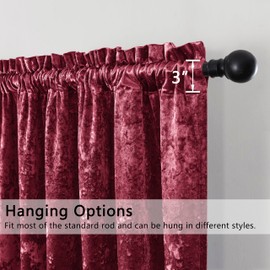 SMILETIME Burgundy Red Crushed Velvet Curtains 52x108inch Rod Pocket Luxurious Thermal Insulated Soundproof Drapes Soft and Durable Light-Filtering Window Treatments for Living Room Bedroom, 2 Panels