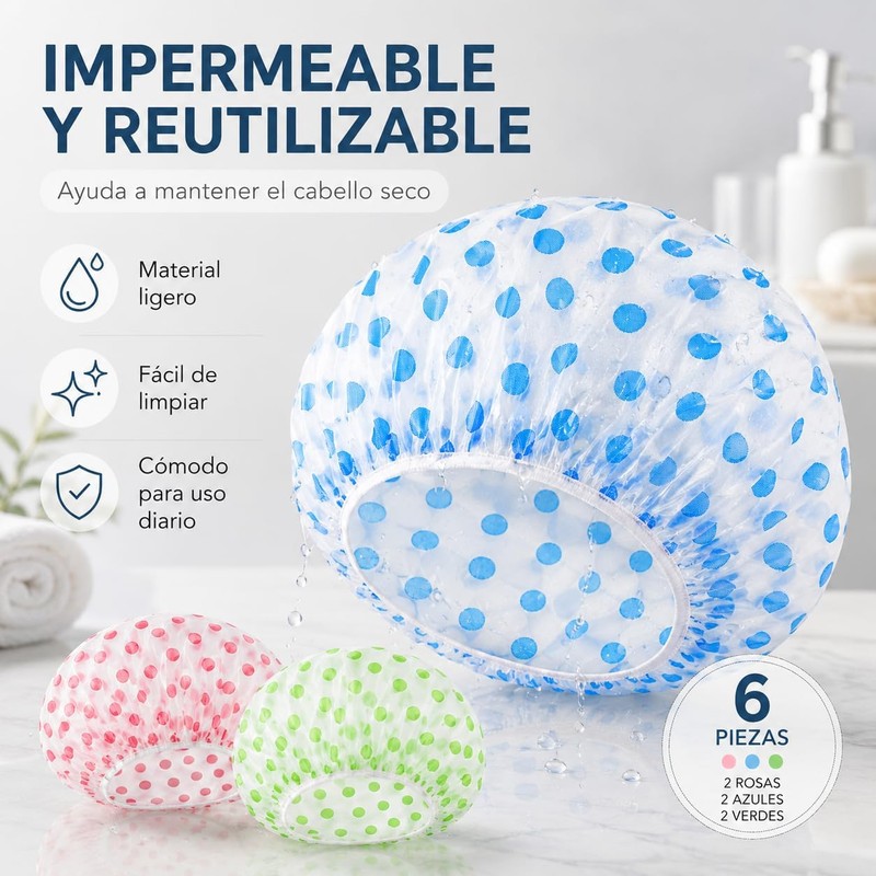 Janety Set 6 Gorros de Baño Impermeables para Mujer Protege