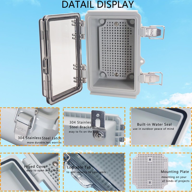 LuSumtly Waterproof Junction Box, ABS Plastic Electrical Box with Stainless