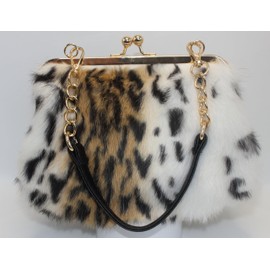 Fosrion Elegant Leopard Print Rex Rabbit Fur Handbag with Interchangeable Straps for Women, Versatile Clutch and Shoulder Bag