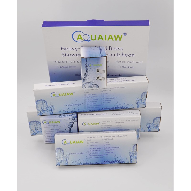 Aquaiaw Square Shower Arm and Anti-Scratch O-Ring Flange, 8 inch,