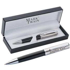Schmalz® MARK®TWAIN 1338303 Twist Ballpoint Pen Made of Metal with Engraving - Simple Elegance Blue Lead - in Matching Gift Box for Birthday