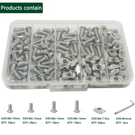 120Pcs 3030 3060 Aluminum Extrusion Hardware Accessories, M6 T Nuts scerws kit for Silver 30x30mm V T Slot Rail Aluminum Extrusion Profile Connectors