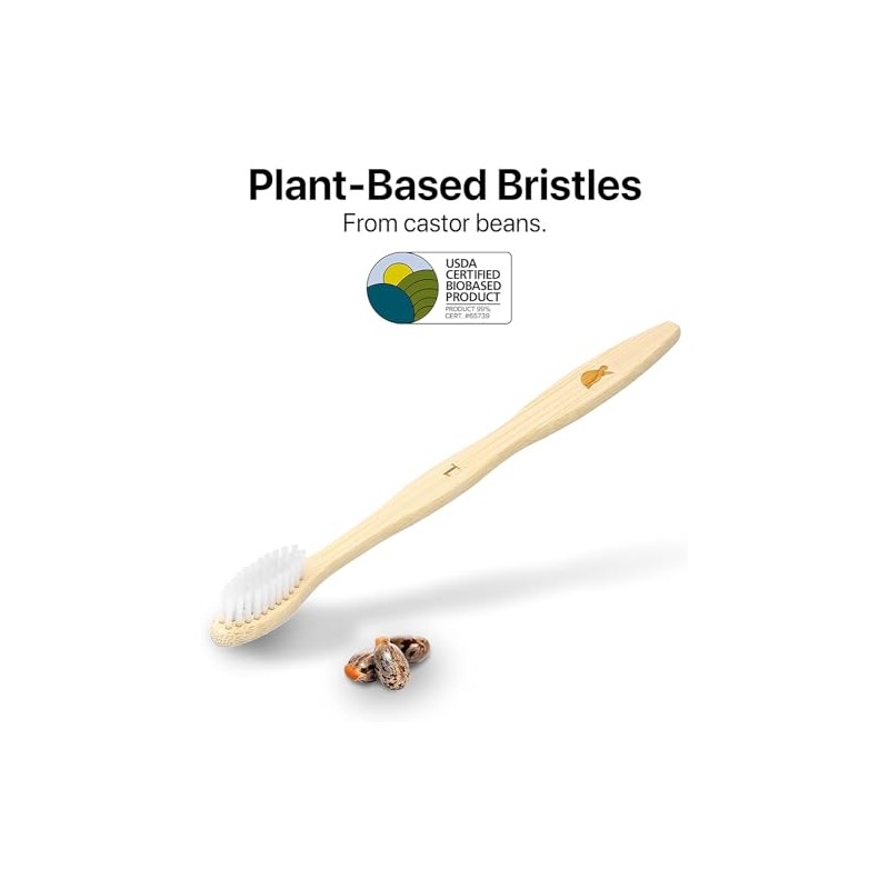 Sea Turtle Plant-Based Bristles, Bamboo Toothbrushes, Soft Natural Toothbrush for