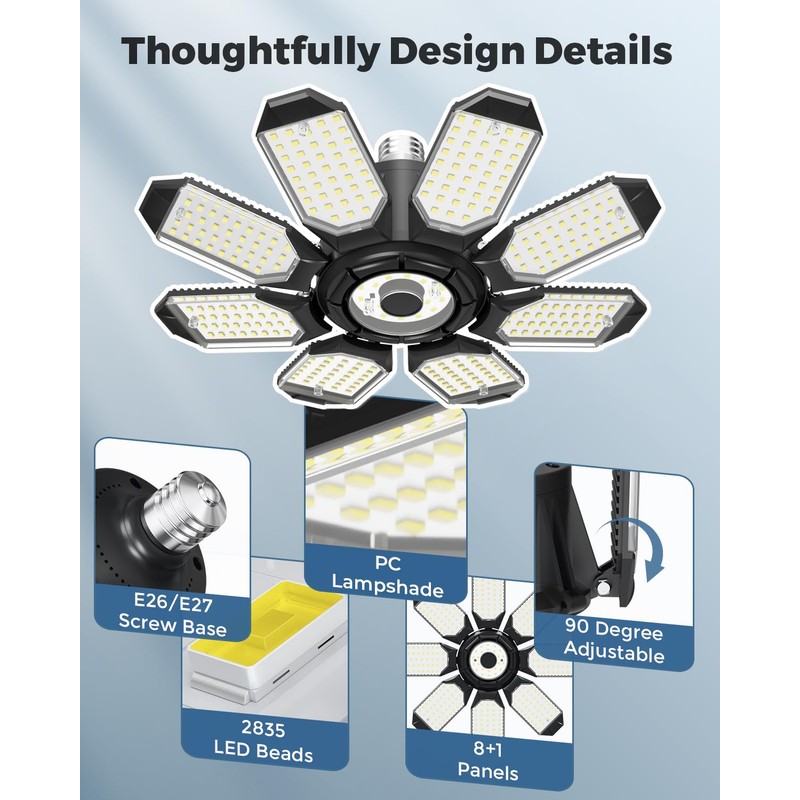 Adiding LED Garage Ceiling Lights 4 Pack w/ 8 Adjustable