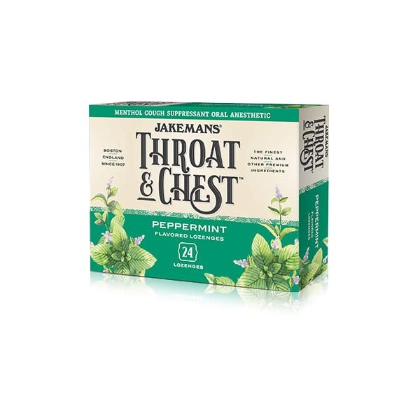 Jakemans Lozenge Throat and Chest, Peppermint, 24 Count