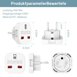 VIEVRE Pack of 2 socket adapters England, adapter UK to EU, adapter Germany England plug, EU to UK adapter, socket adapter Germany, UK to EU adapter, UK EU adapter, plug UK to EU