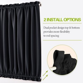 PONY DANCE French Door Blackout Curtains - Elegant and Functional Rod Pocket Drapes for Kitchen and Patio Doors with Glass Window - 25x50 Inches Long, 1 Panel, Black