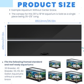 Sieral Aquarium Lids Polycarbonate Canopy with LED Light 35.13 x 17.13 x 0.12 Inch for 50/65/84 Gallon Without Center Brace Aquariums Cover Fish Tank Lid with a Hook Knife(Black)