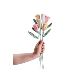 vaiyiyav 6PCS Finished Handmade Crochet Tulips, Crochet Flowers, Crochet Bouquets, Holiday (Tulip04)