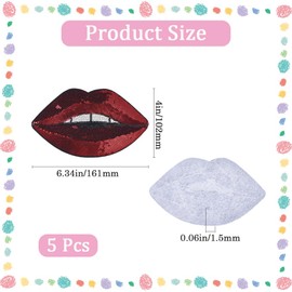 CABODYALS 5Pcs 161 x 102MM Glitter Red Lip Patches Sew on Sequins Sexy Mouth Patch Iron on Bling Large Kiss Embroidered Repair Applique Bulk for Sewing Making Clothes Jeans Shirt Valentines Diy Supply