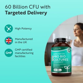 Nutravita Bio Cultures Complex - 21 Strain 60 Billion CFU - 1 Capsule Daily - 60 Vegan Delayed-Release Capsules - Clinically Studied LactoSpore®, Lactobacillus Reuteri, Acidophilus & Inulin - UK Made