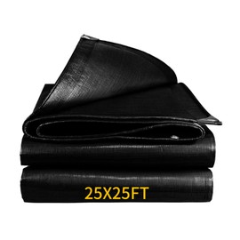 Coocure 25X25FT Reinforced PE Pond Liner, 28Mil Thickness Pond Liners for Outdoor Ponds, Hemmed Edge with Buttonholes Liners for KOI/Fish, Duck Pond and Waterscape.