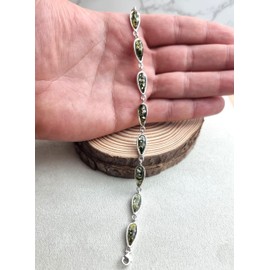 SilverAmber Jewellery UK - Classic Designer 925 Sterling Silver 21 cm - Link Bracelet set with Green Baltic Amber Gemstones - G502G