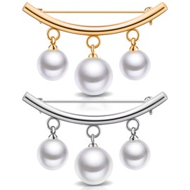 WILLBOND 2 Pieces Artificial Pearl Brooch Pins Anti-Exposure Neckline Safety Pins Faux Pearl Sweater Shawl Clips for Women Wedding Party Decorations (Gold and Silver)