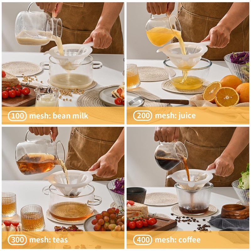 Ultra-Fine Nylon Mesh Strainer Set of 3 (100/200/400 Micron) -