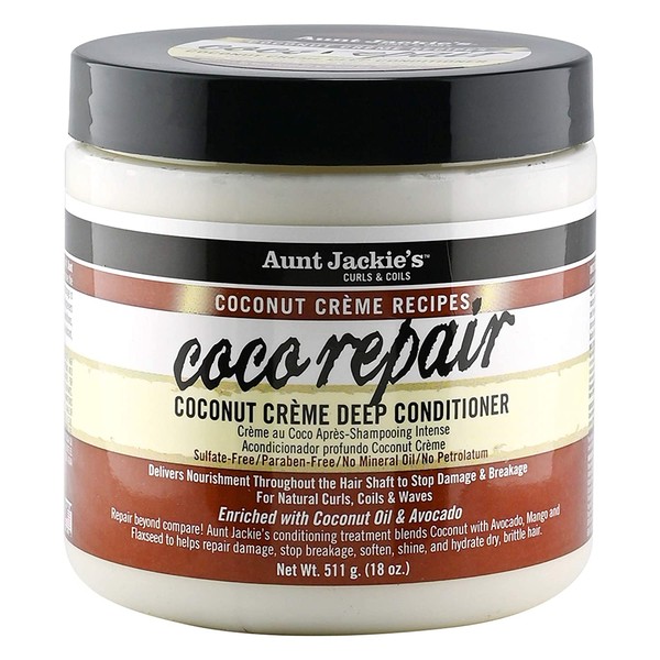 Aunt Jackie's Curls and Coils Quench Moisture Intensive Leave-In Hair Conditioner for Natural Curls, Coils and Waves, Enriched with Shea Butter, White, 18 Ounce