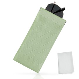 Knagsfa Sunglass Case, Soft Eyeglass Cases for Women Portable Squeeze Top Leather Glasses Pouch With a Pair of Glasses Cloth, Green