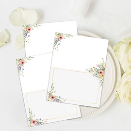 Pack of 50 Place Cards Wedding Birthday Flowers Table Decoration Name Cards for Writing Yourself Place Cards for Wedding Birthday Confirmation Communion Christening Celebration (85 x 55 mm)