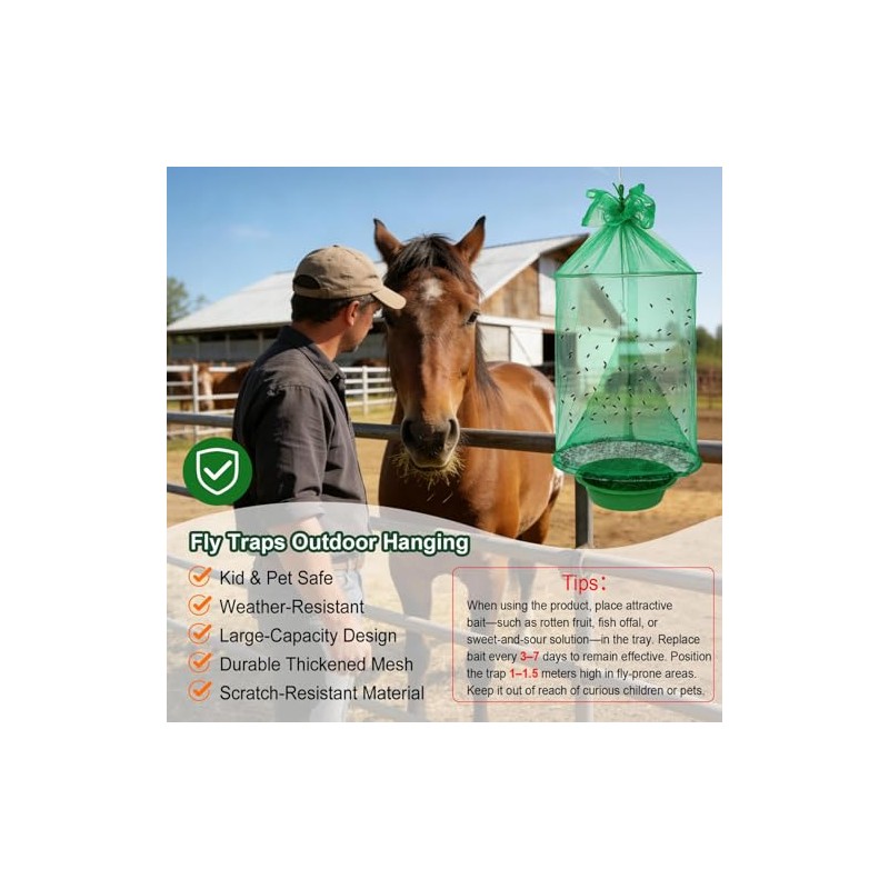 4 Pack Reusable Outdoor Fly Traps with Bait Tray