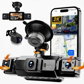 WiFi 360° Dash Cam Front and Rear Inside,4 Channel 3" IPS Touchscreen Dash Cam Front and Rear Inside Left Right,4 * 1080P Dash Camera with 8 IR Night Vision,Loop Recording,G-Sensor,APP Control+64G TF - Colour: 2K Dashcam（without 64G Card）