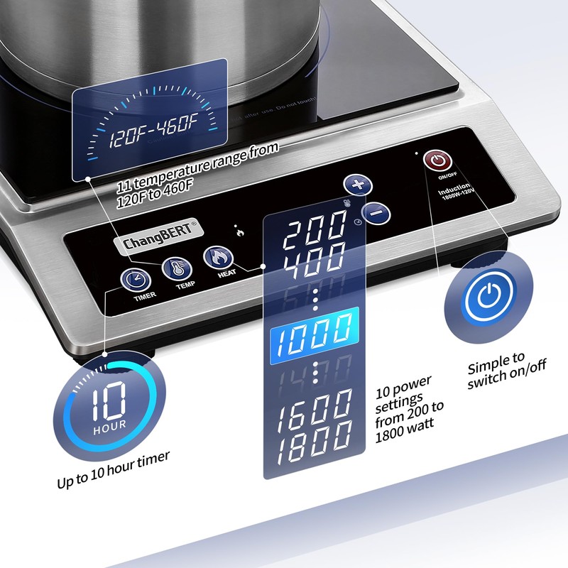 ChangBERT Induction Cooktop, Commercial Grade Portable Cooker, Large 8” Heating
