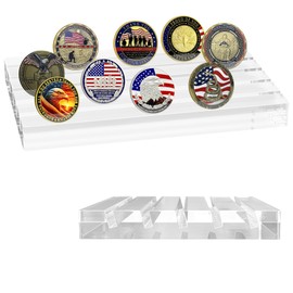 Boloyo Acrylic Challenge Coin Display Stand, Clear 6x4 inch 5 Row Challenge Coins Display Holder Military Coin Display Case Holder Rack for Collectors (Slant Slot)