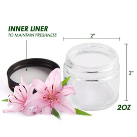 Hoa Kinh 2 ounce Glass Jars with Lids, 24 Pack Round Glass Jars, Small Clear Glass Container with Black Plastic Smooth Lids