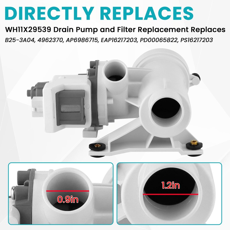 WH11X29539 AP6986715 Drain Pump and Filter Replacement Fit for GE