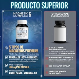 Oby Magnesio Complex 5: Citrato, BisGlicinato, Treonato, Gluconato y Taurato | Sin Oxido | Alta Absorción y Biodisponibilidad | Minerales Quelados, Vi