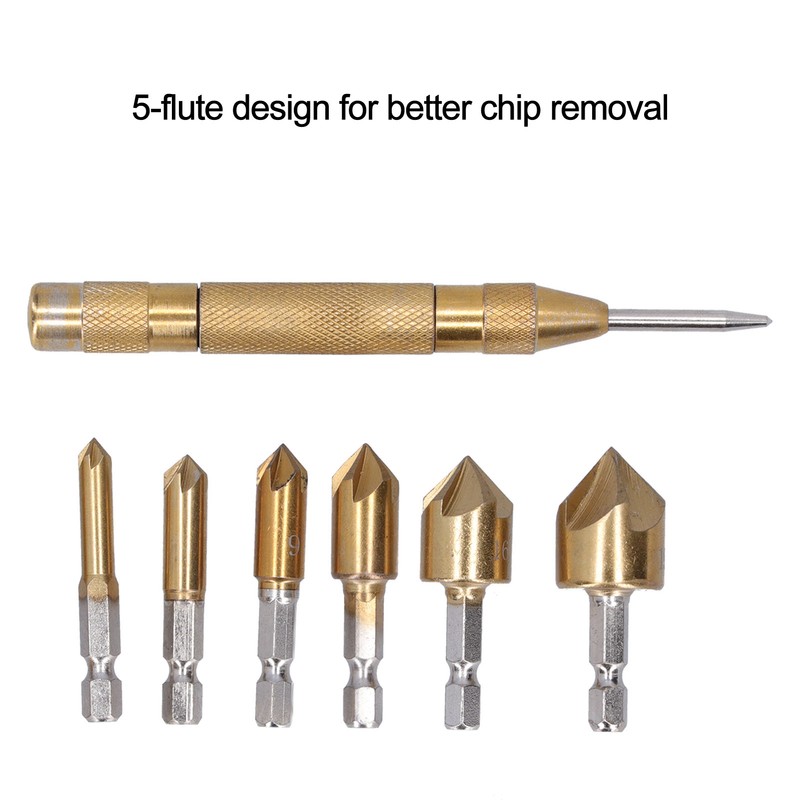 Chamfer Drill Bit Hex Shank 5 Flute Countersink Hole Opener