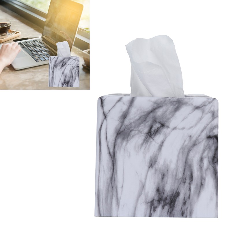 Tissue Box with Marble Printing Square Toilet Paper Holder for