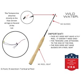 Wild Water Fly Fishing Tenkara Rod, 6 Foot, 5 Section IM8 Graphite Telescopic Rod with Cork Handle, Hard Tube Rod Case and Knitted Rod Sock