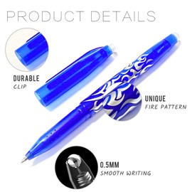 Erasable Gel Ink Rollerball Pens, 0.5mm Liquid Ink Gel Pens Quick-Drying Rolling Ball Pens with Eraser for Kid Students Adults (Blue)