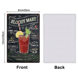 SUPERDANT Bloody Mary Tin Sign Red Drinks Metal Tin Sign Retro Cocktail Metal Signs Funny Signs and Plaques Metal Wall Art for Kitchen Bars Pub Club Playroom Billiard Room Man Cave Wall Decor