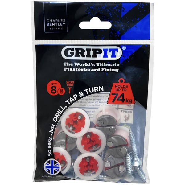 Gripit Red Plasterboard Fixings - Pack of 8 - Heavy