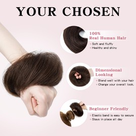 TESSHAIR Human Hair Messy Bun Hair Piece Scrunchie Dark Brown Hair Pieces for Updos Style Natural Wavy Hair Extension Scrunchie 100% Real Human Hair Updo Hair Pieces for Women Girls