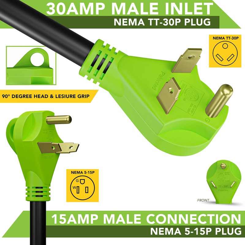 Leisure Cords 24'' RV Y Adapter Cord 30 Amp Male