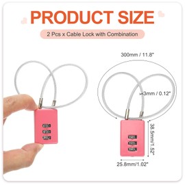 PATIKIL 3 Digit Cable Combination Lock, 2 Pcs Cable Lock with Combination 11.8" Steel Rope for Gym Bikes Cabinets Wardrobes Small Fences, Pink