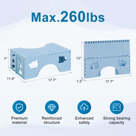 Foldable Toilet Stool Squat Adult, Portable 7 Inch Poop Stool, Collapsible Bathroom Pooping Stool for Adults/Kids, Travel Size Squatting Potty with Non-Slip Base, Blue