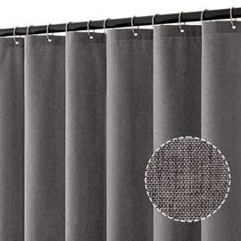 MIULEE Linen Textured Shower Curtain, 120 x 200 cm, Grey, Heavy Hotel Luxury Polyester Waterproof Shower Curtains, Anti-Mould, Washable Fabric Bath Curtain for Bathroom with 8 Rings