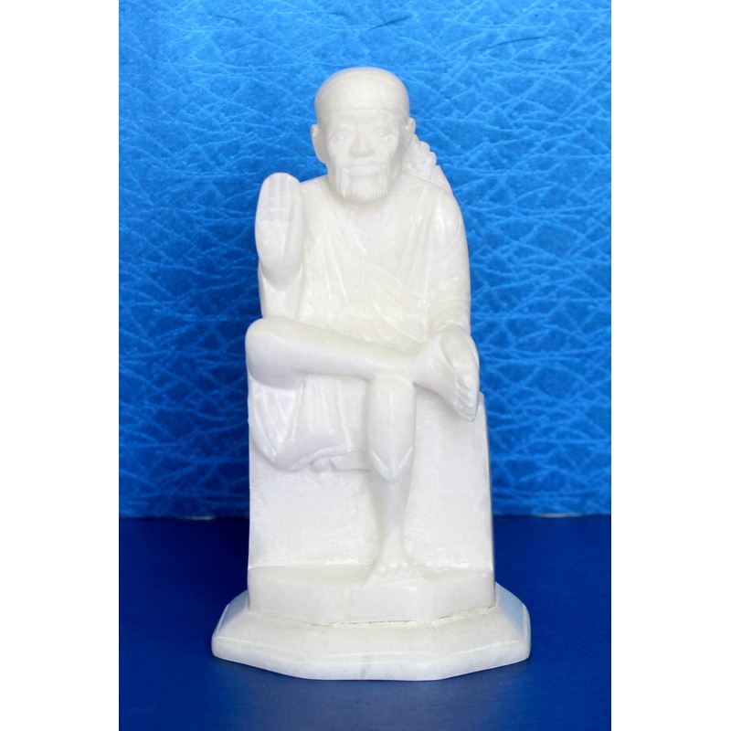 StonKraft 6 Inch Indian White Marble Stone Saibaba, Sai Ram,