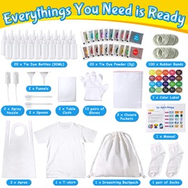 Tie Dye Kit for Kids Adults - Arts and Crafts Toy for Girls & Boys Ages 6-12 - Fabric Tye Dye Craft Kits 20 Colours, Birthday Christmas Gifts for Kids 3 4 5 6 7 8 9 10+