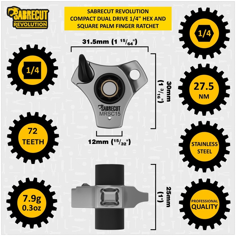 SabreCut 1 x MRSC15 Compact Dual Drive Palm Finger Ratchet