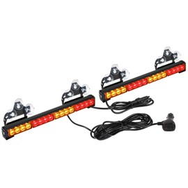 ASPL 2x16.8 inch Emergency Flashing LED Traffic Advisor Strobe Light Bar 32LED 26 Flash Patterns Interior Safety Warning Lights (Amber/Red)